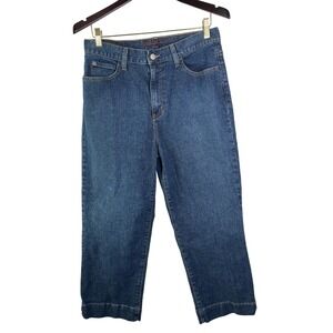 Eddie Bauer Straight‎ Cropped Wide Leg Dark Wash Stretch Jeans 10 Tall